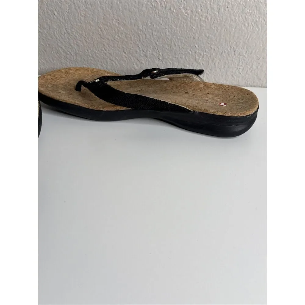 Revere Napoli Sandals Flip Flops Black Lizard Embossed Leather Shoes 37 6